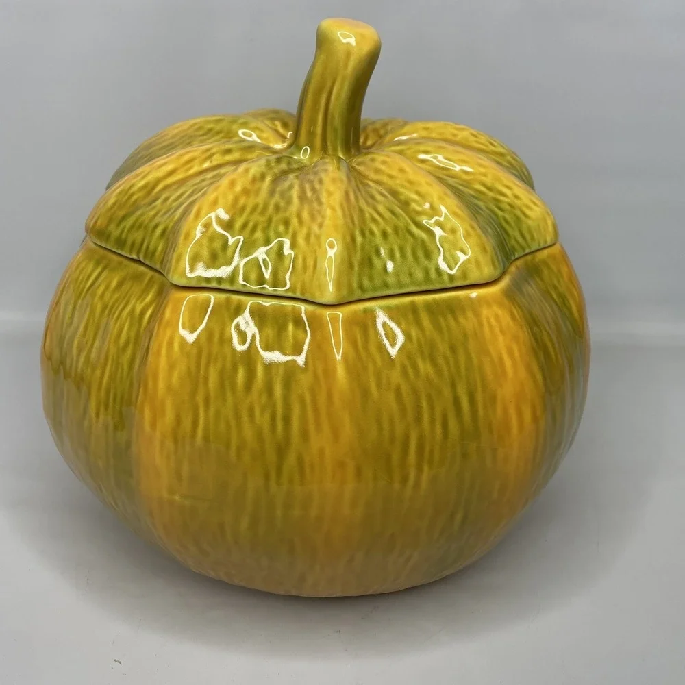 Bordallo Pinheiro Halloween Pumpkin Tureen w/Ladle Fall Decoration Portugal 10